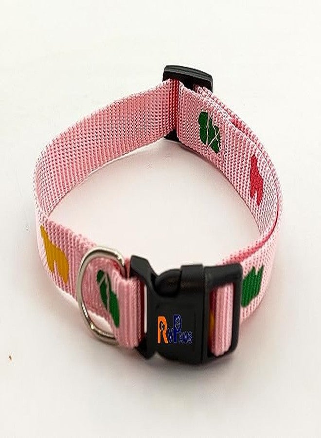 Pups&Pets Nylon Collar Leash Set Printed Adjustable & Durable Collar Leash Set 15 mm for All Small Breed Dog & Puppy 15 MM - Pink - Image 4